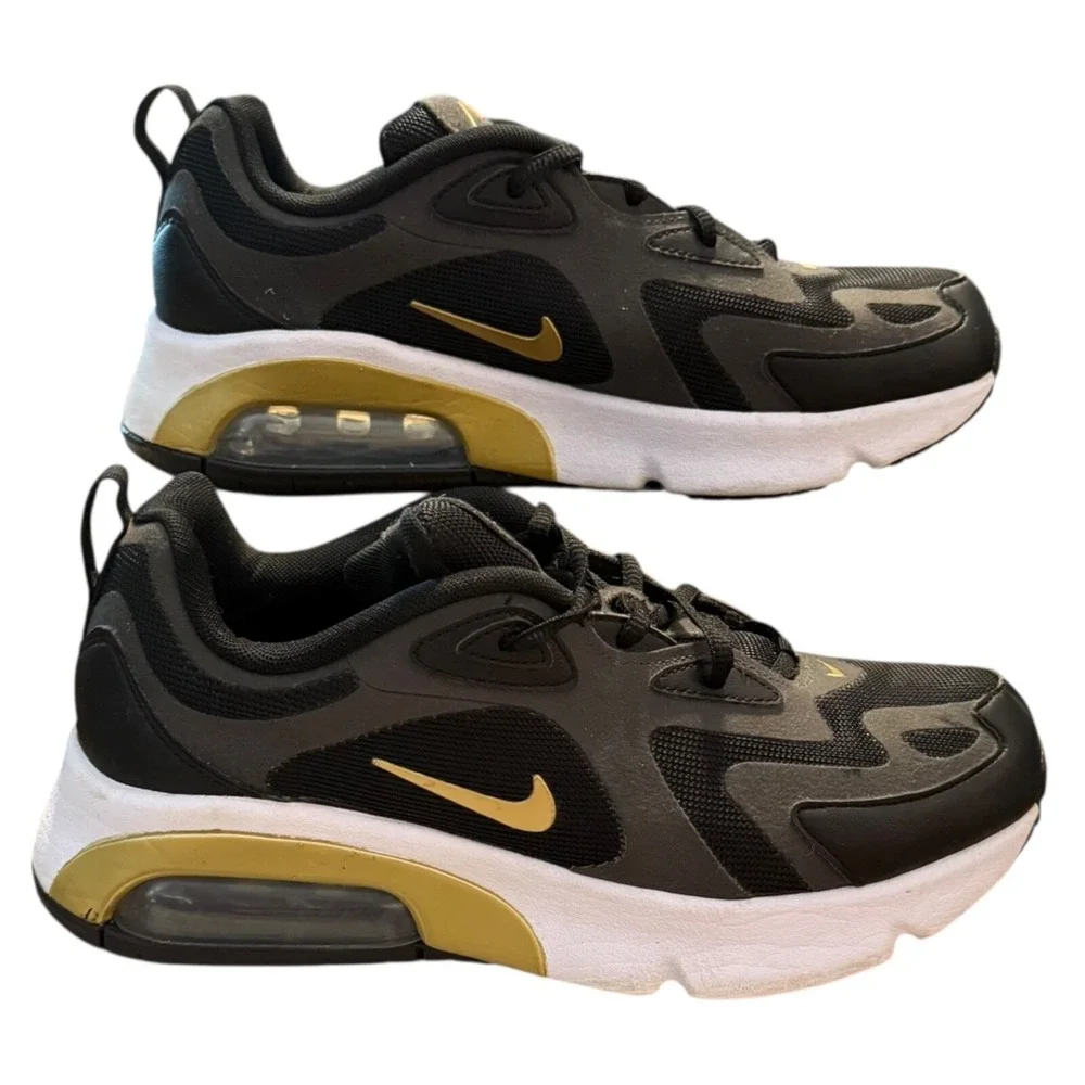 Nike Air Max 200 Black Metallic Gold‎ Shoes Size 7Y Athletic Sneakers